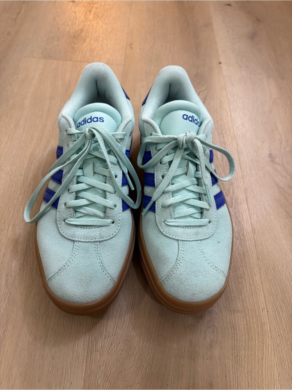 Adidas Mint Suede Sneakers with Blue Stripes - Women's Size 7.5